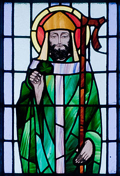 Saint Patrick stained glass window in Saint Benin church